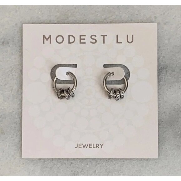 New Stock! Sterling Silver Round Crystal Huggie Hoop Earrings  Brand New - Picture 2 of 3